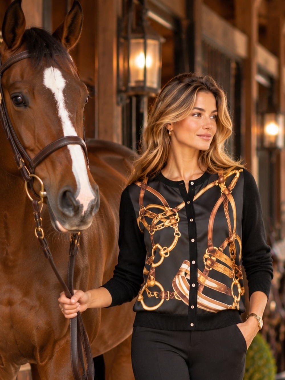 Vintage Y2K Lauren Ralph Lauren LRL Silk Cashmere Equestrian Black Cardigan Med